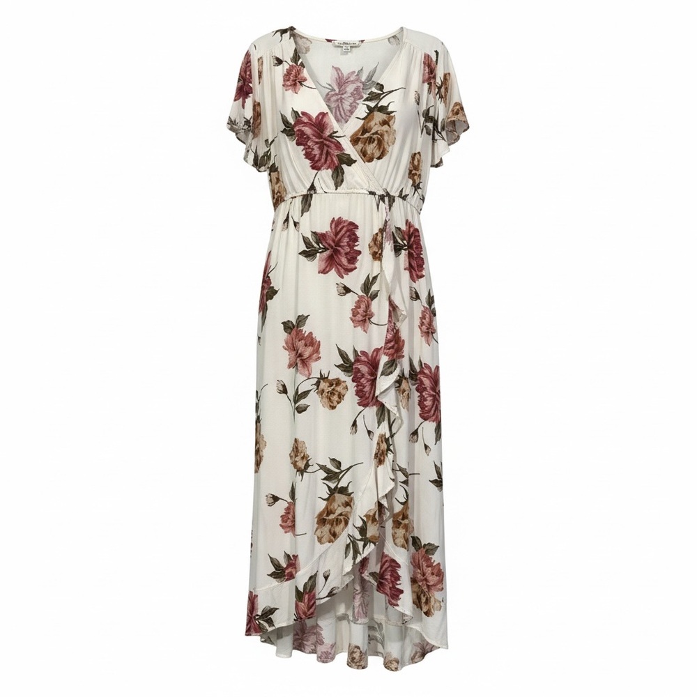 Cream Floral Maternity Maxi Dress with Rose Print